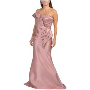 TERANI One Shoulder Embroidered Floral Applique Gown
